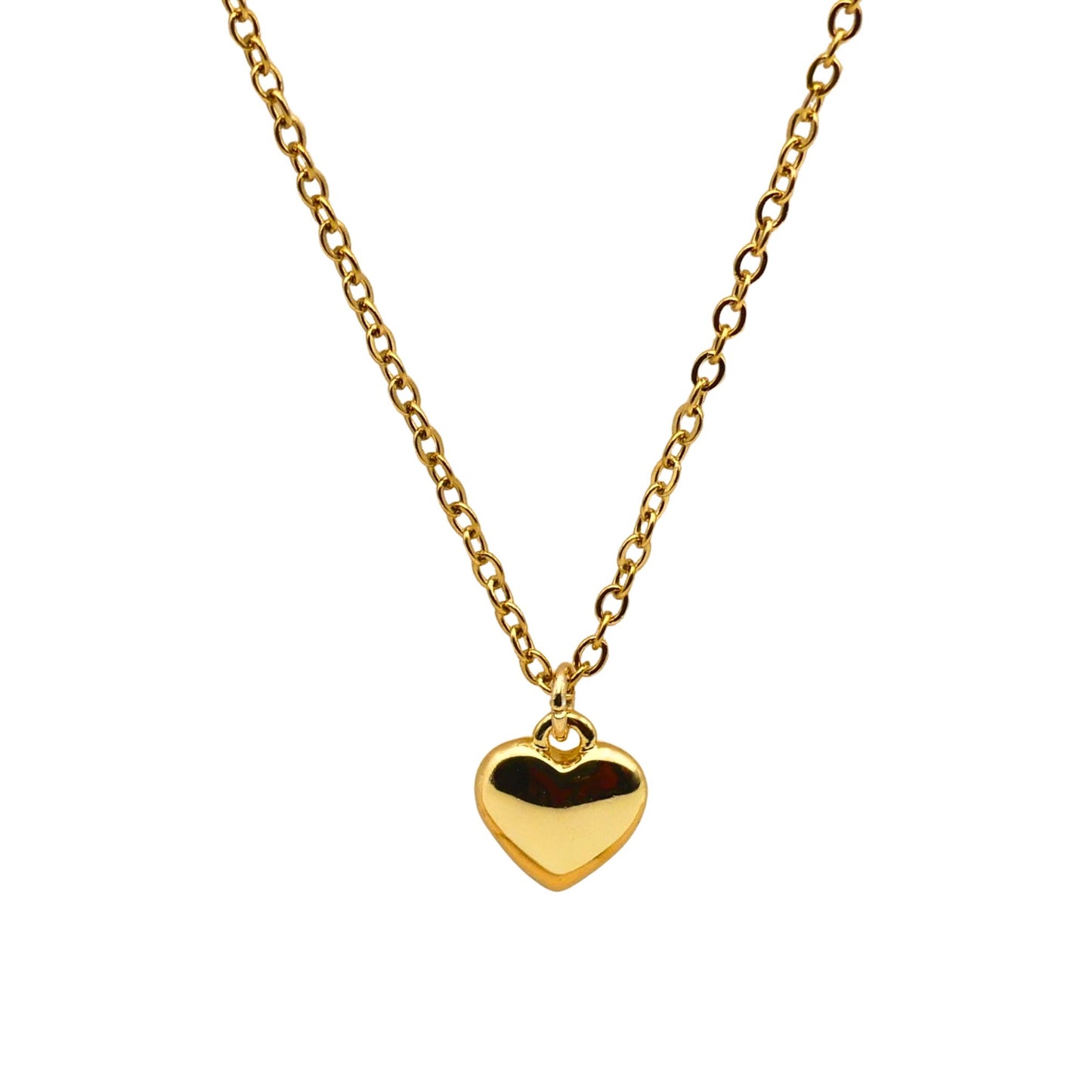 Gold Mini Puff Heart Pendant Cable Chain Necklace