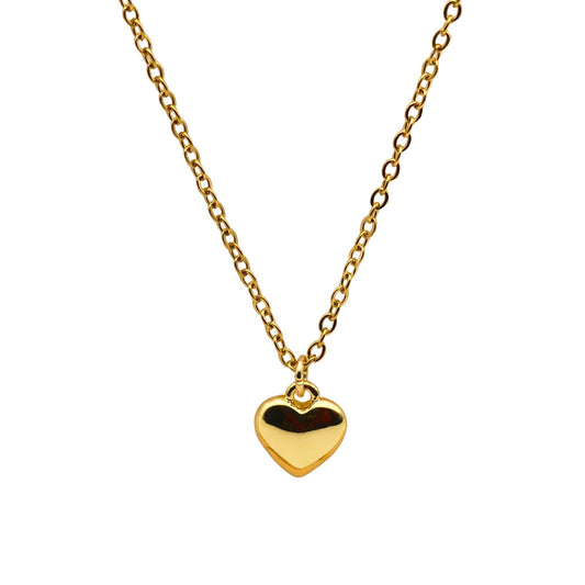 Gold Mini Puff Heart Pendant Cable Chain Necklace