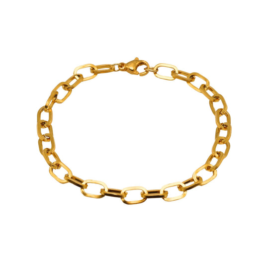Gold Paperclip Medium Square Link Chain Bracelet for Women Personalize with Charms