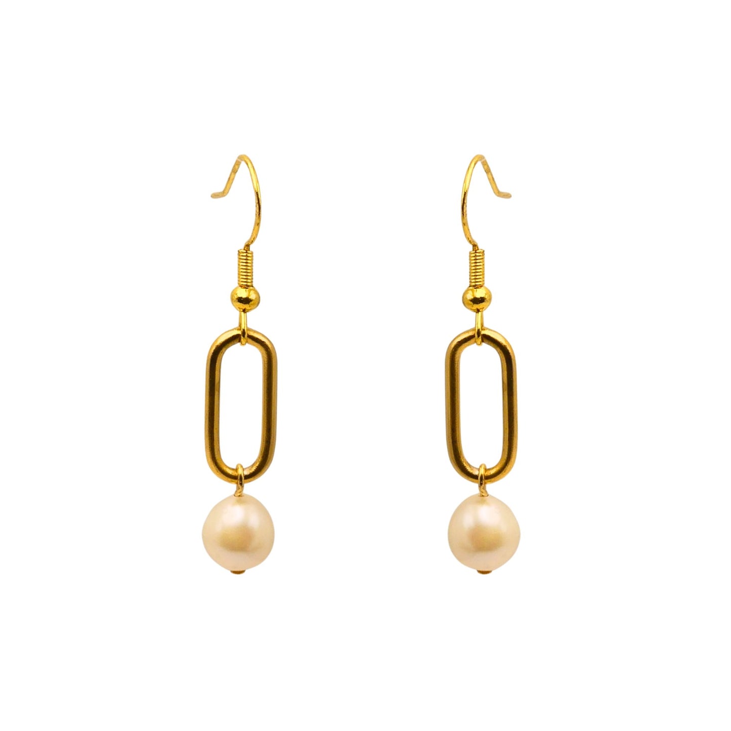 Gold Pearl Link Drop Earrings For Women