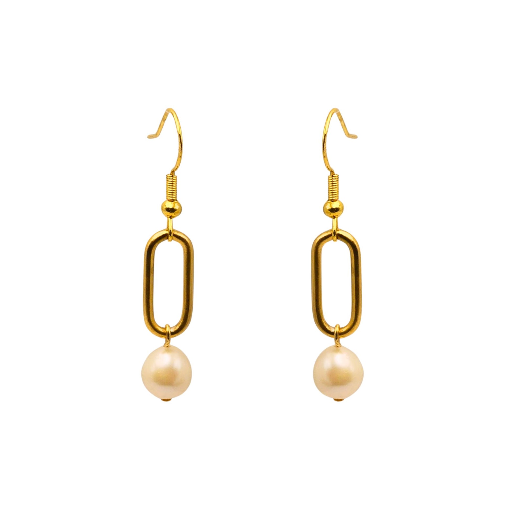 Gold Pearl Link Drop Earrings For Women