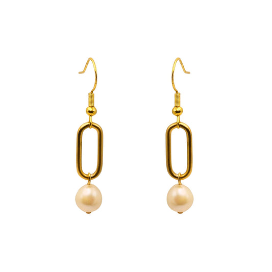 Gold Pearl Link Drop Earrings For Women