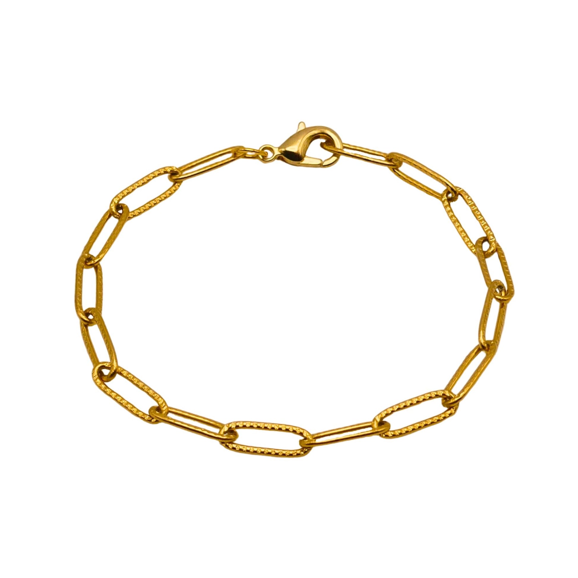 Gold Textured Paperclip Chain Paperclip Chain Bracelet For Women