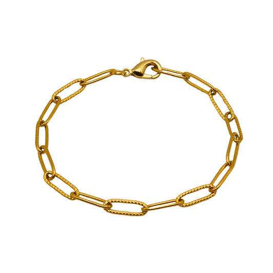 Gold Textured Paperclip Chain Paperclip Chain Bracelet For Women