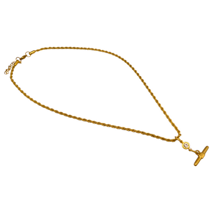 Rope Chain CZ Crystal Toggle Pendant Necklace