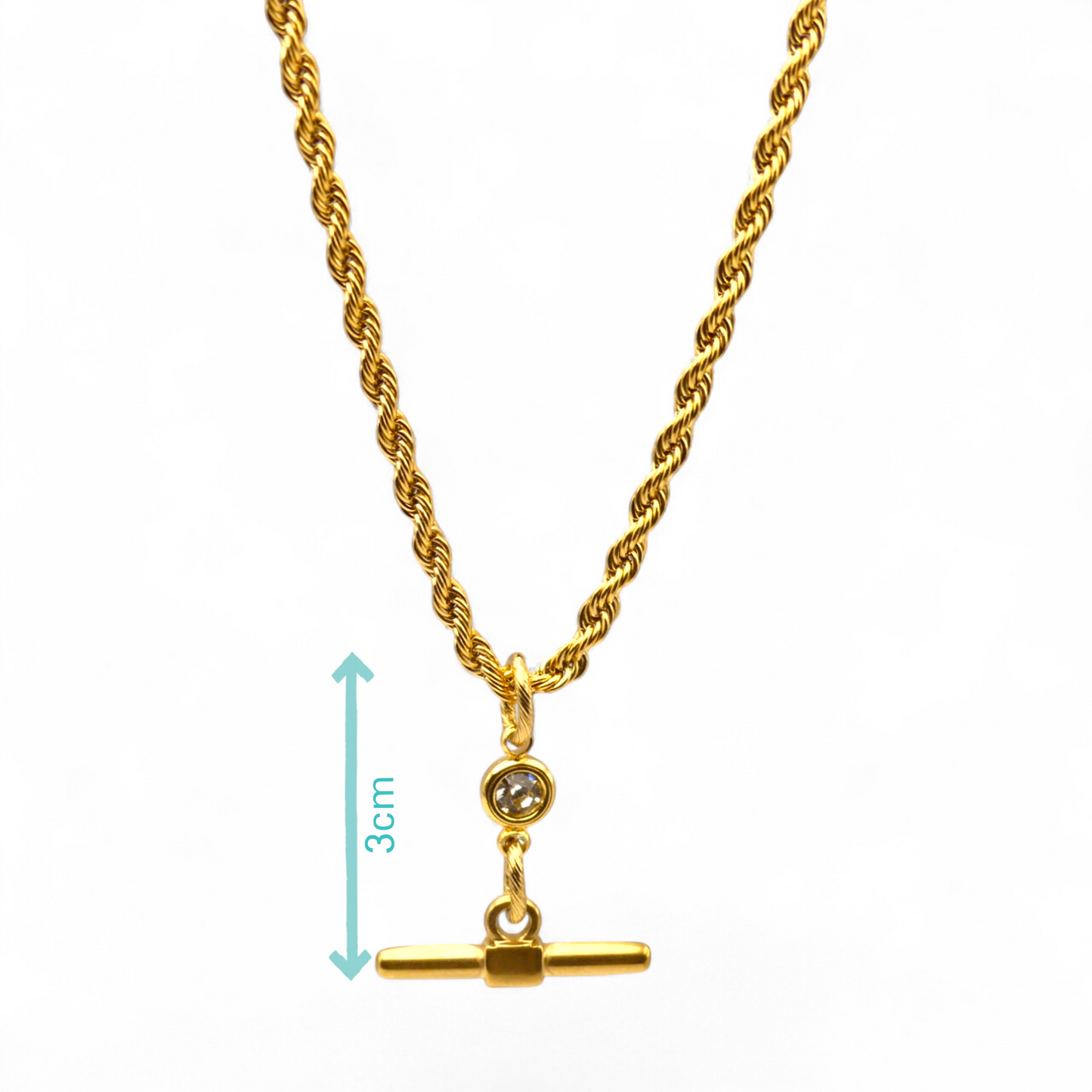 Rope Chain CZ Crystal Toggle Pendant Necklace