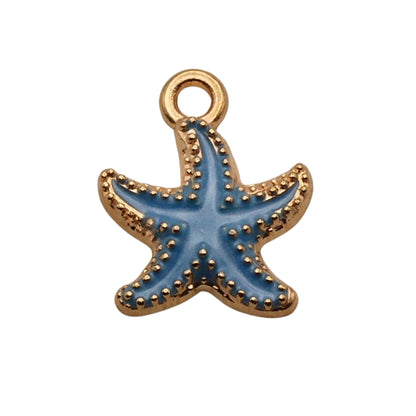 Gold With Blue Starfish Charm For Women For Personalized Charm Bracelet and Necklace 