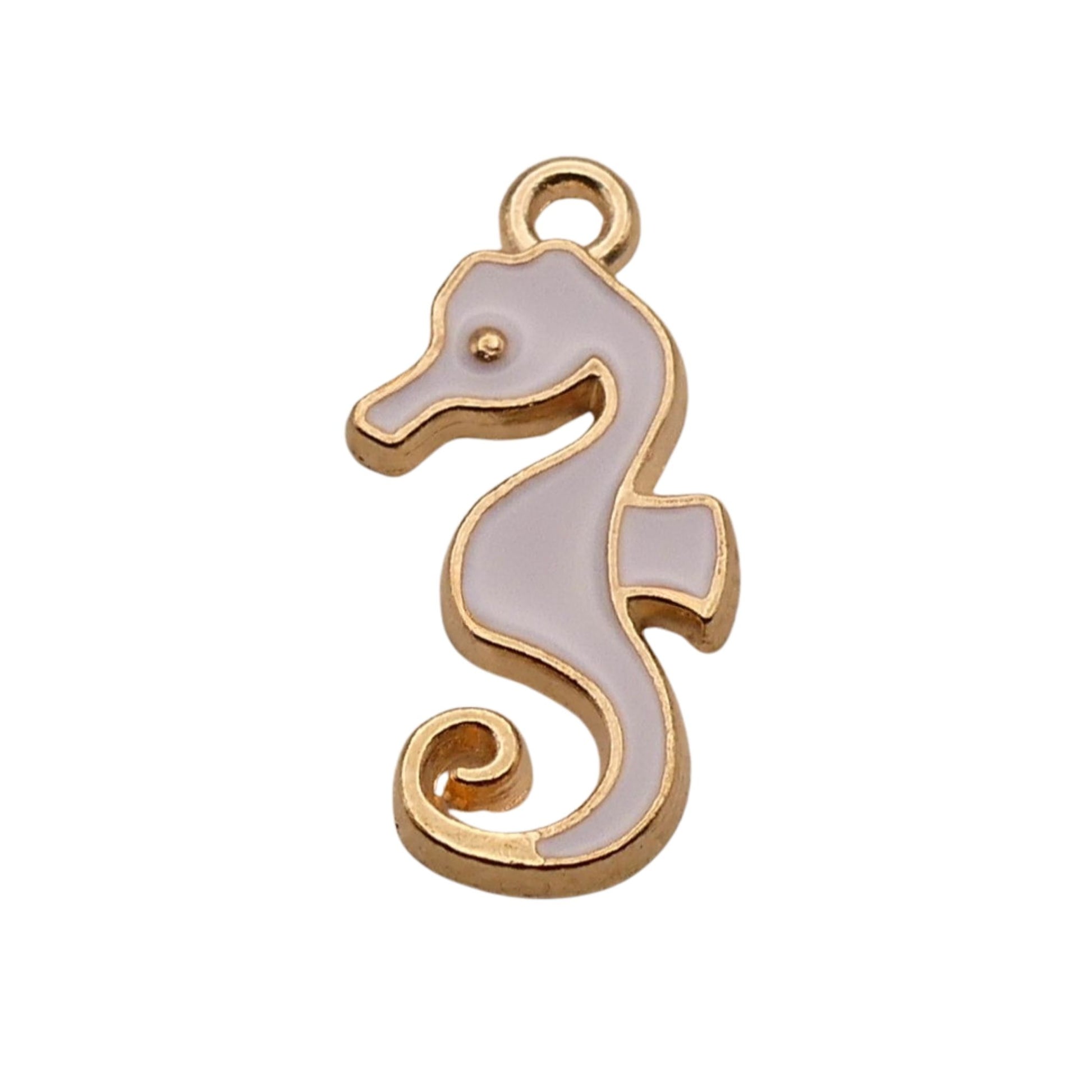Gold With White Seahorse Charm For Women For Personalized Charm Bracelet and Necklace