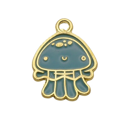 Gold and Blue Jellyfish Charm For Women For Personalized Charm Bracelet and Necklace