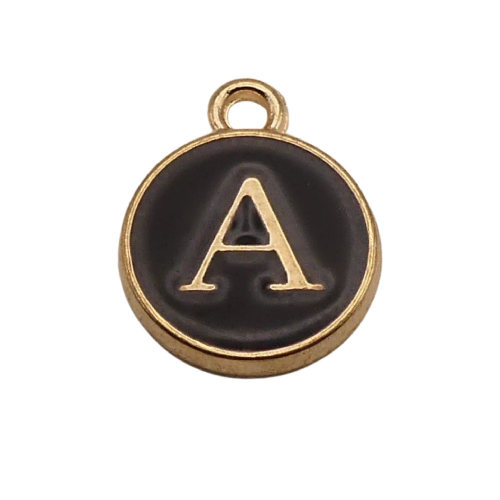 Gold with Black Letter A Charm For Personalized Charm Bracelet
