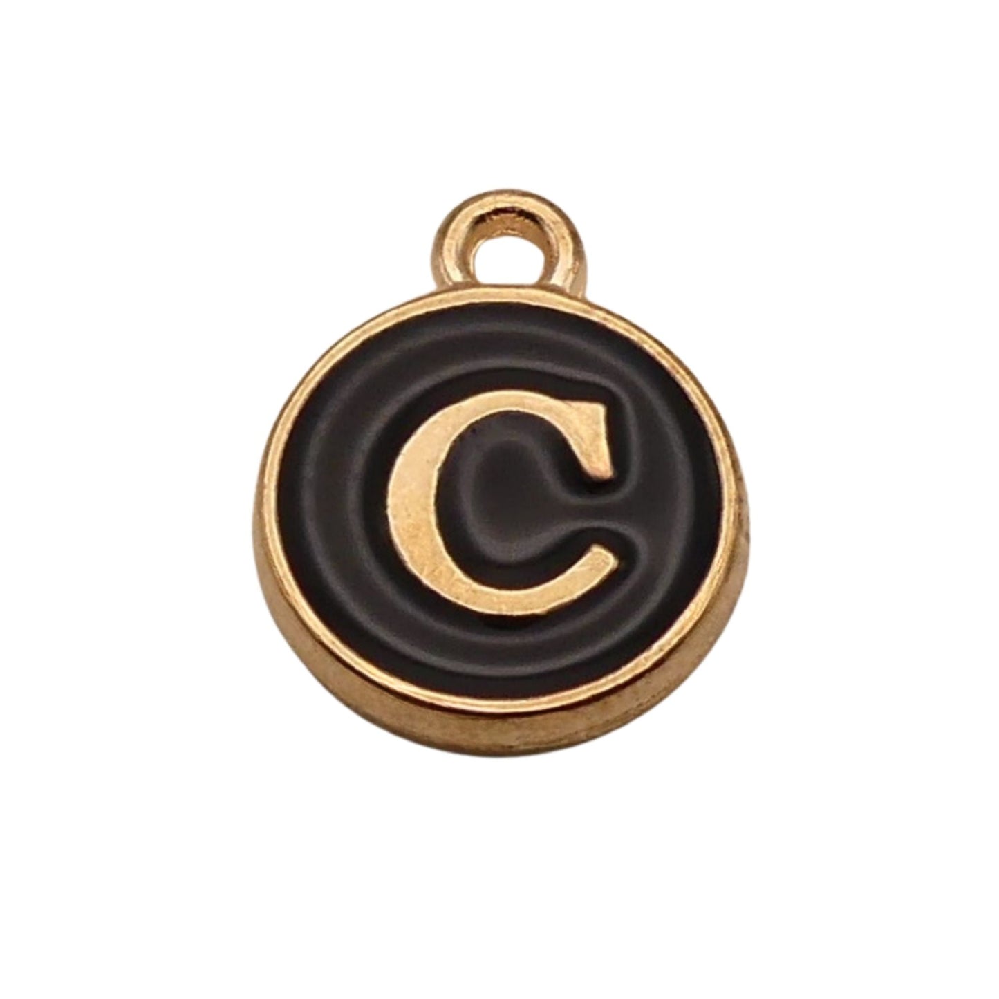 Gold with Black Letter C Charm For Personalized Charm Bracelet 
