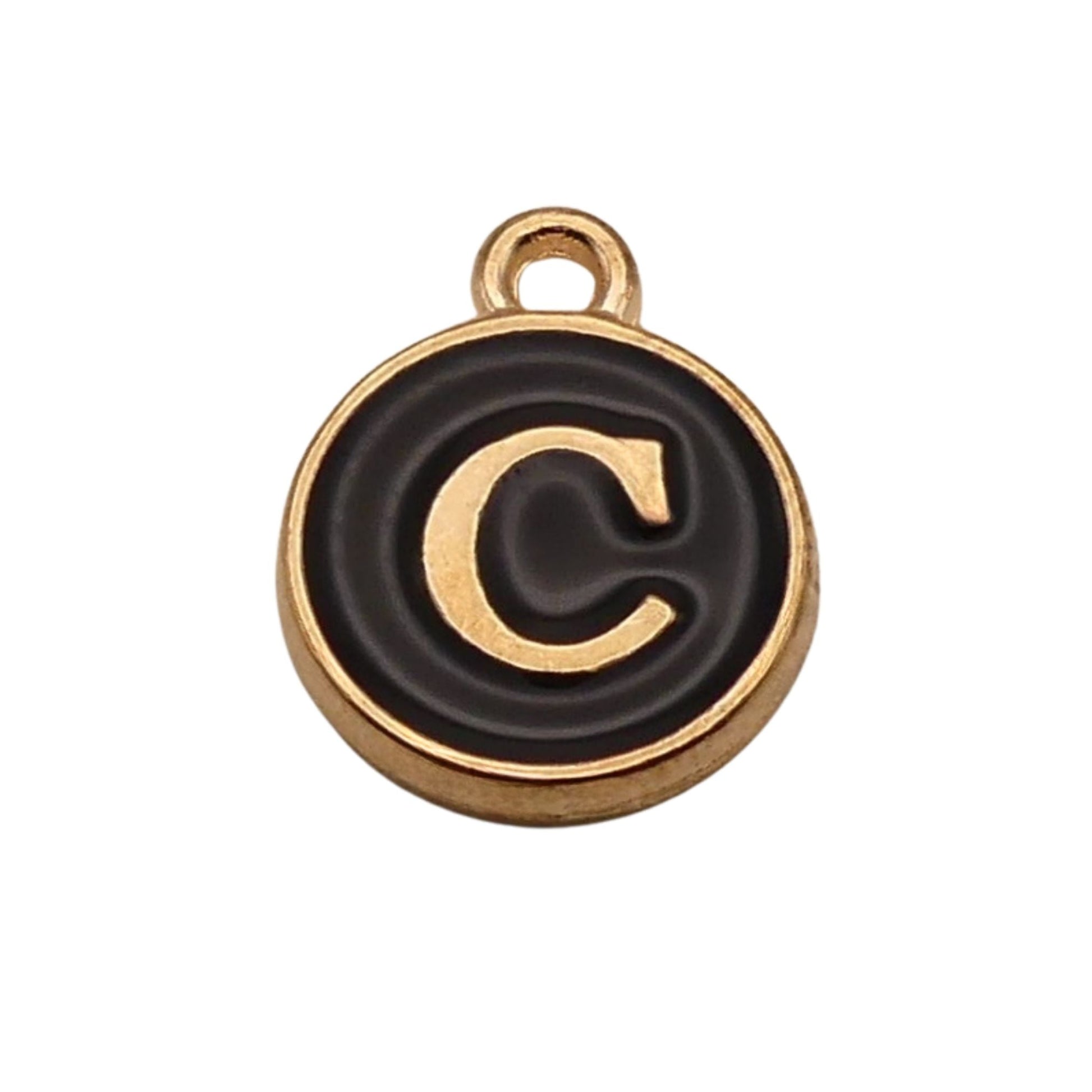 Gold with Black Letter C Charm For Personalized Charm Bracelet 