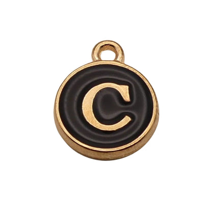 Gold with Black Letter C Charm For Personalized Charm Bracelet 