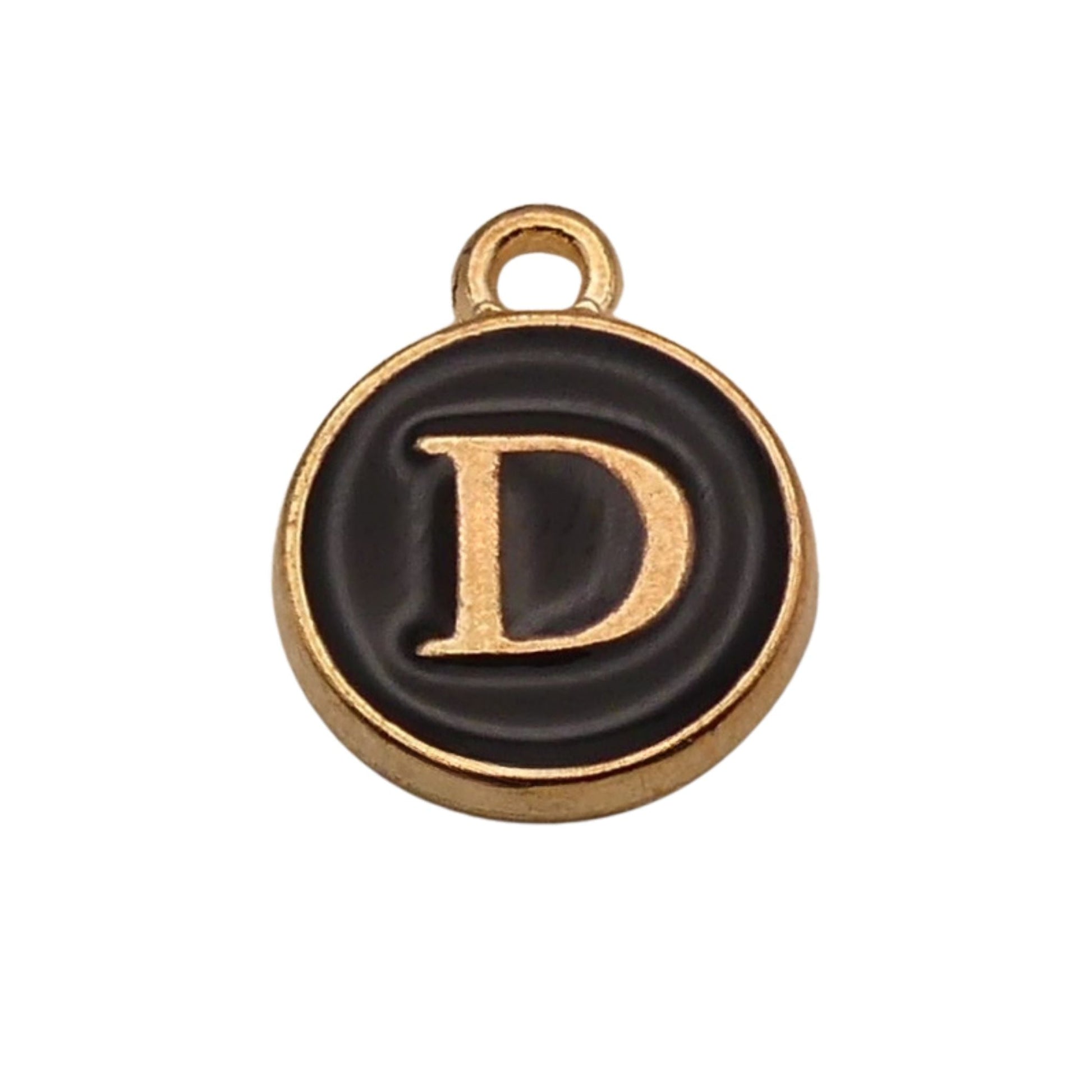 Gold with Black Letter D Charm For Personalized Charm Bracelet