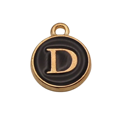 Gold with Black Letter D Charm For Personalized Charm Bracelet