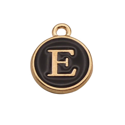 Gold with Black Letter E Charm For Personalized Charm Bracelet 