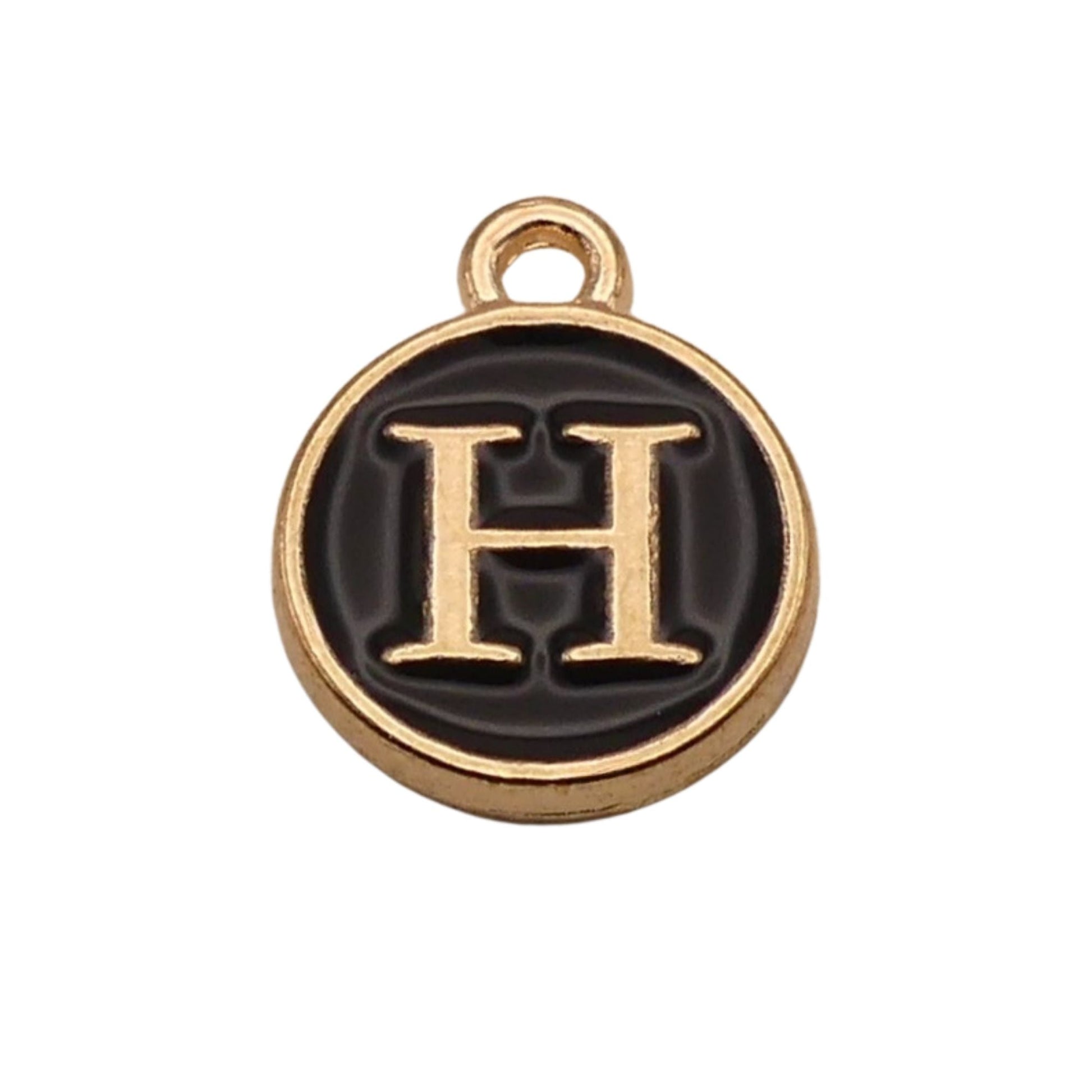 Gold with Black Letter H Charm For Personalized Charm Bracelet 