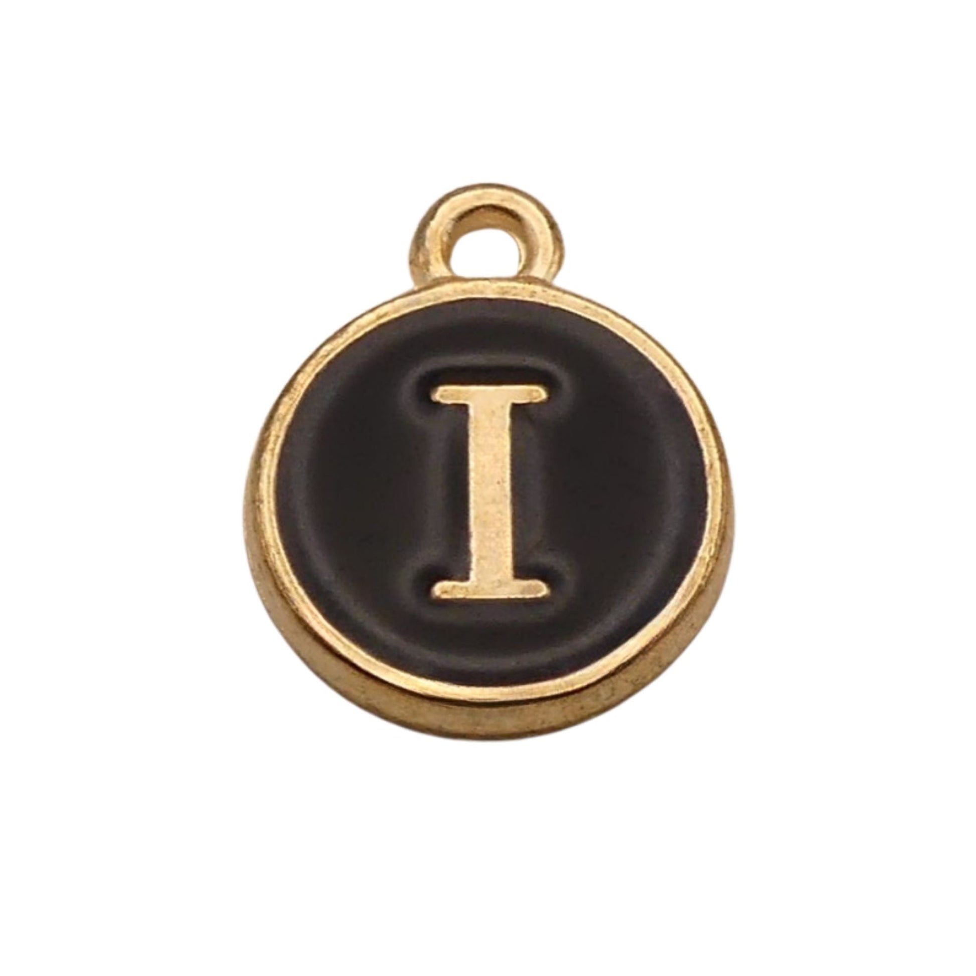 Gold with Black Letter I For Personalized Charm Bracelet 