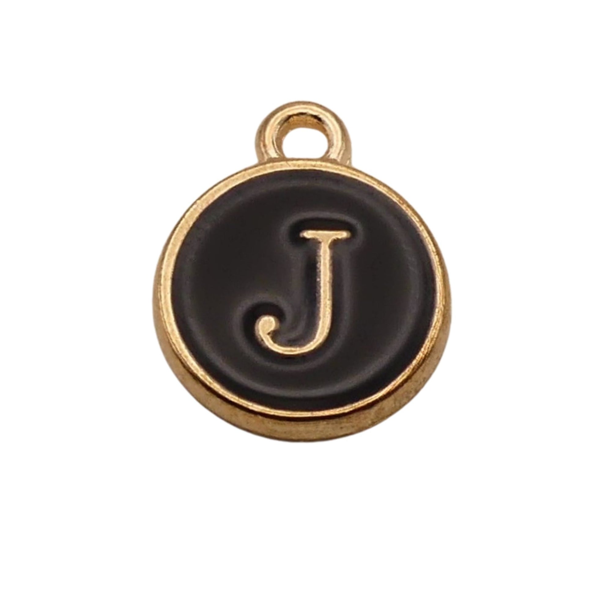 Gold with Black Letter J Charm For Personalized Charm Bracelet