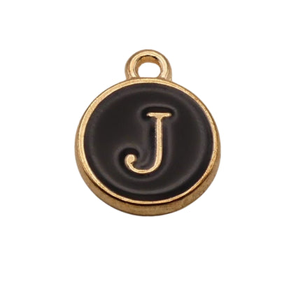 Gold with Black Letter J Charm For Personalized Charm Bracelet