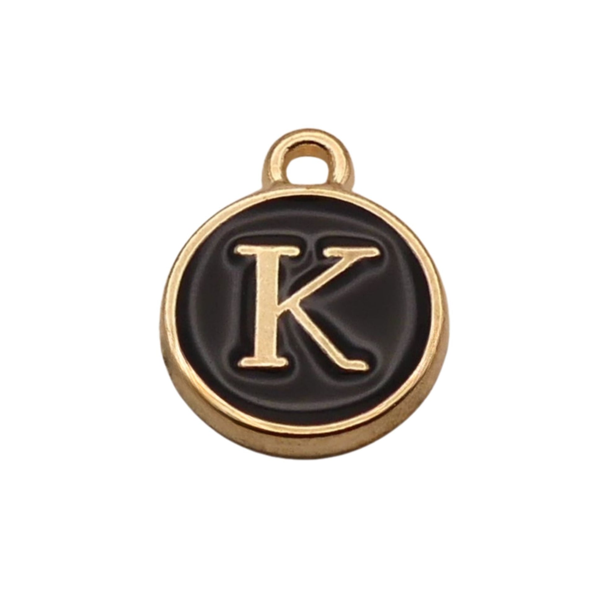 Gold with Black Letter K Charm For Personalized Charm Bracelet