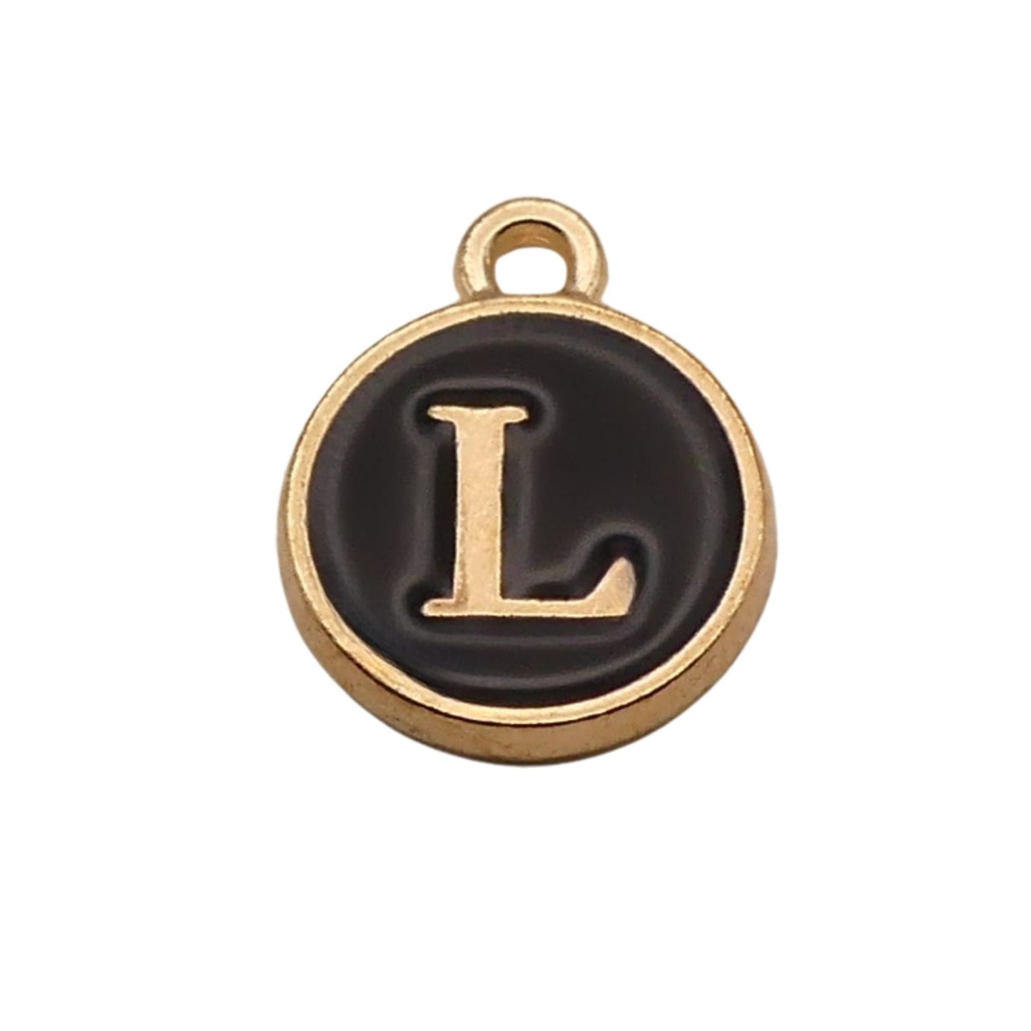 Gold with Black Letter L Charm For Personalized Charm Bracelet