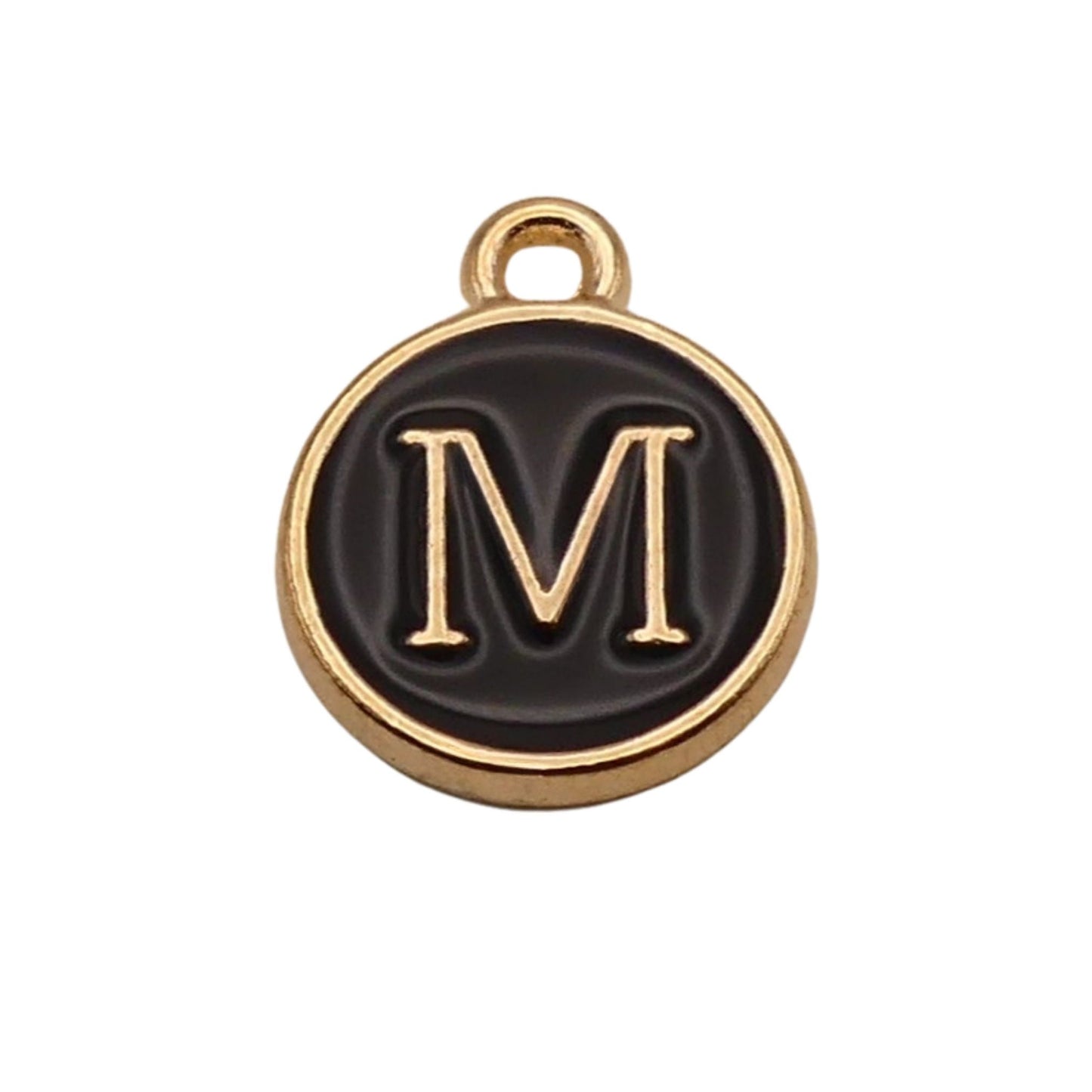 Gold with Black Letter M Charm For Personalized Charm Bracelet 