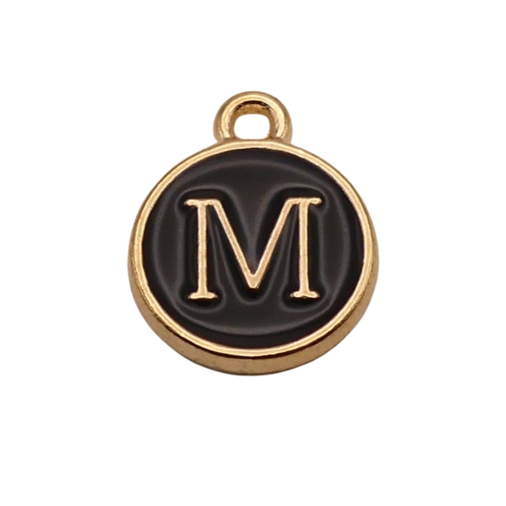 Gold with Black Letter M Charm For Personalized Charm Bracelet 