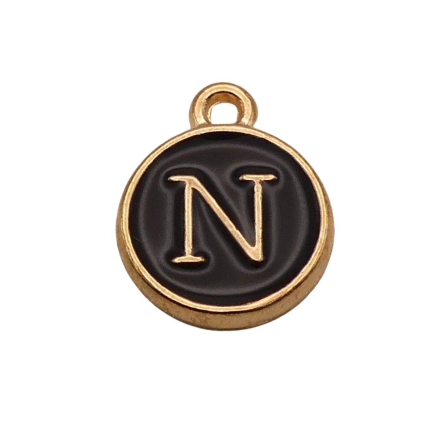 Gold with Black Letter N Charm For Personalized Charm Bracelet 