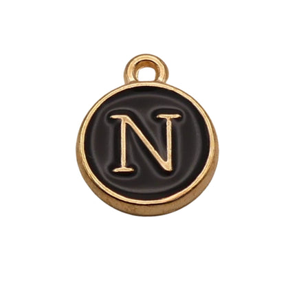 Gold with Black Letter N Charm For Personalized Charm Bracelet 