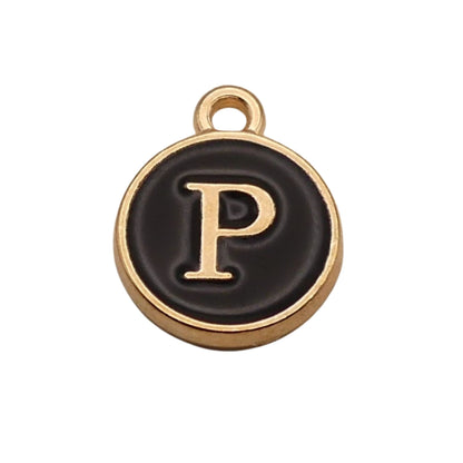Gold with Black Letter P Charm For Personalized Charm Bracelet 