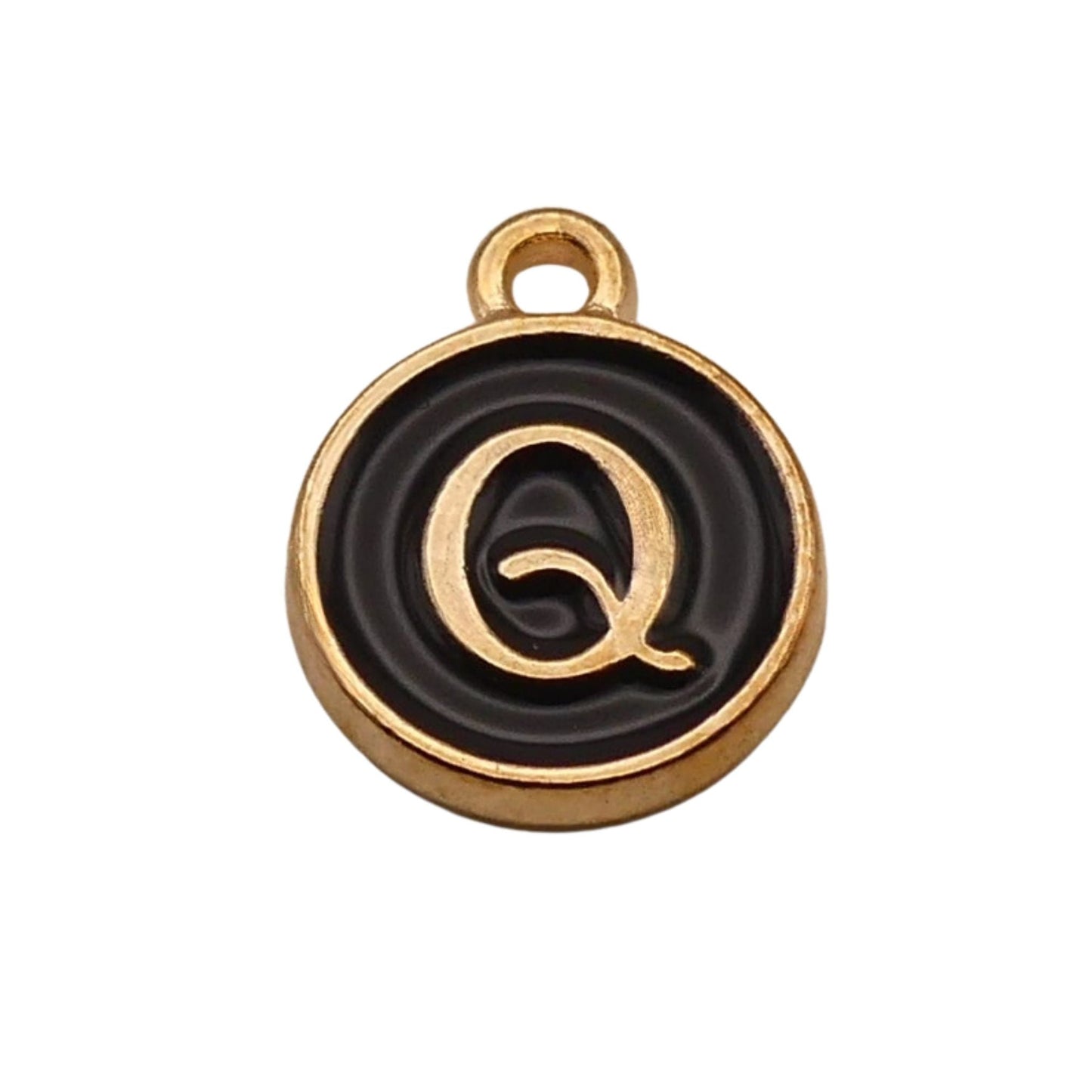 Gold with Black Letter Q Charm For Personalized Charm Bracelet 