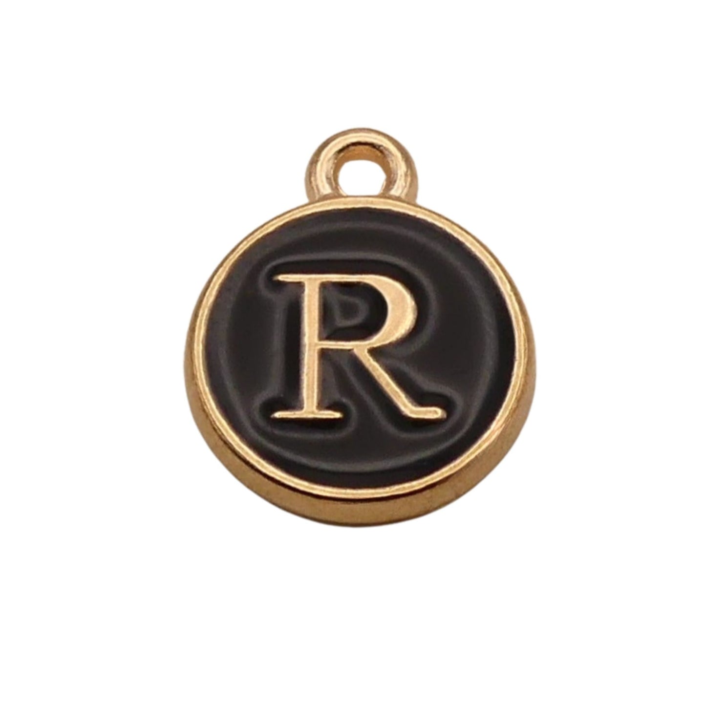 Gold with Black Letter R Charm For Personalized Charm Bracelet 