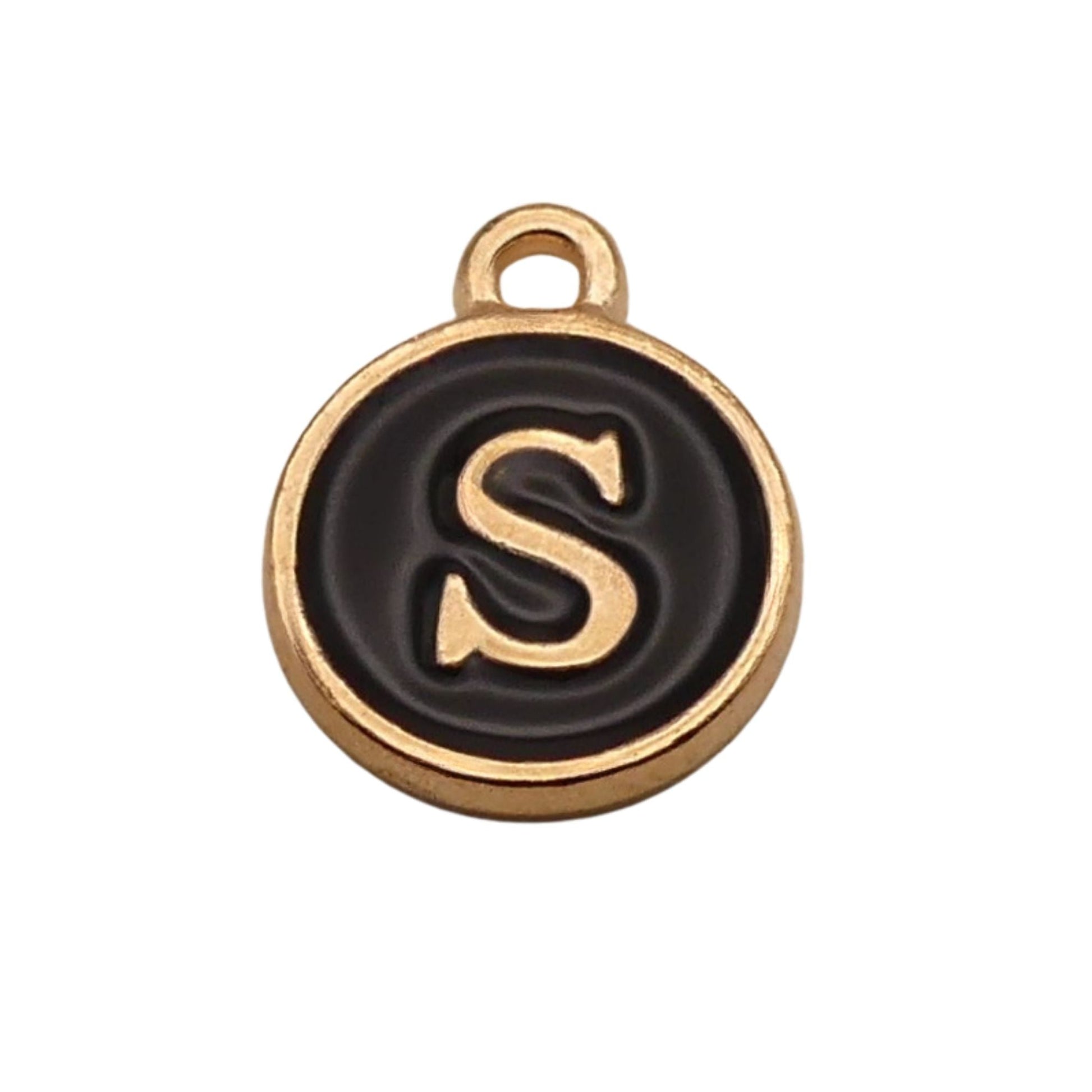 Gold with Black Letter S Charm For Personalized Charm Bracelet