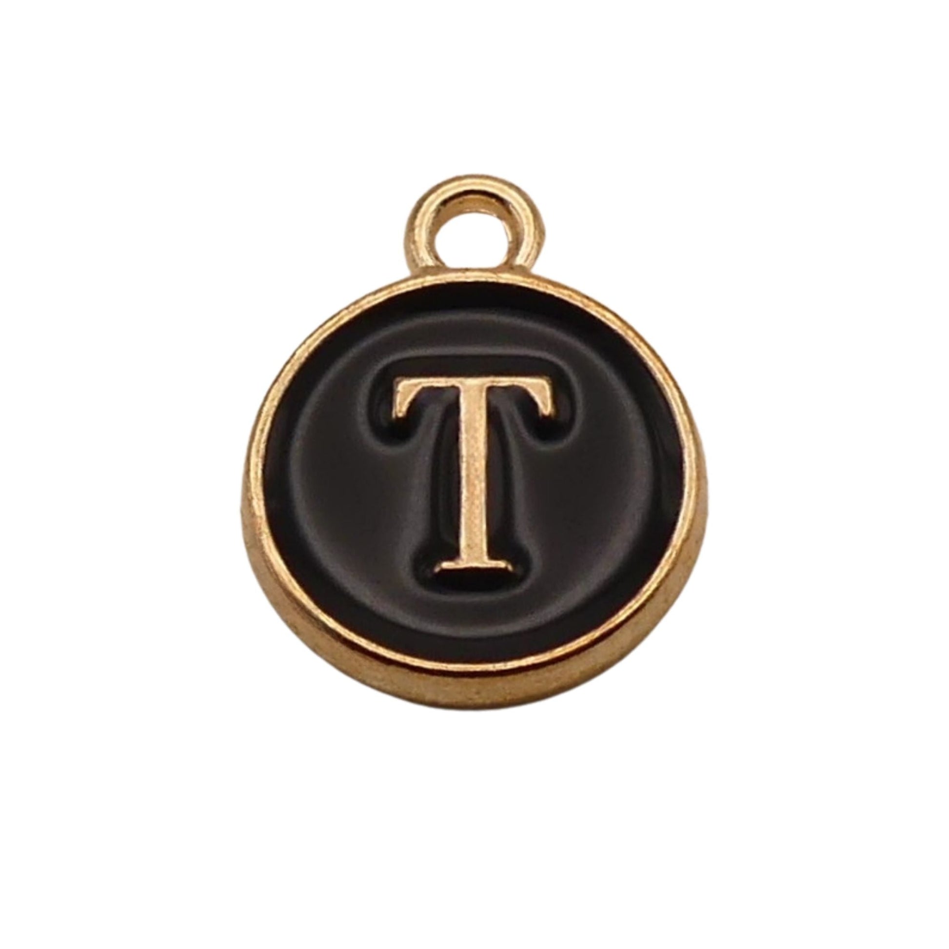 Gold with Black Letter T Charm For Personalized Charm Bracelet