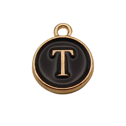 Gold with Black Letter T Charm For Personalized Charm Bracelet