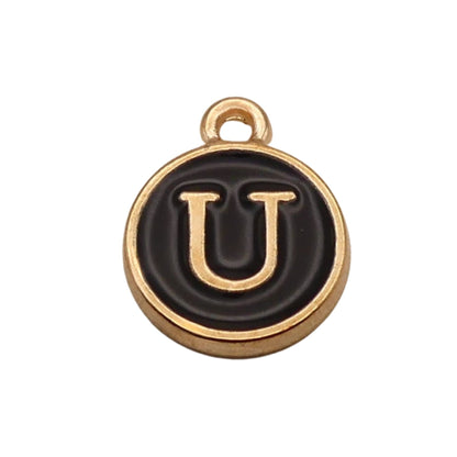 Gold with Black Letter U Charm  For Personalized Charm Bracelet