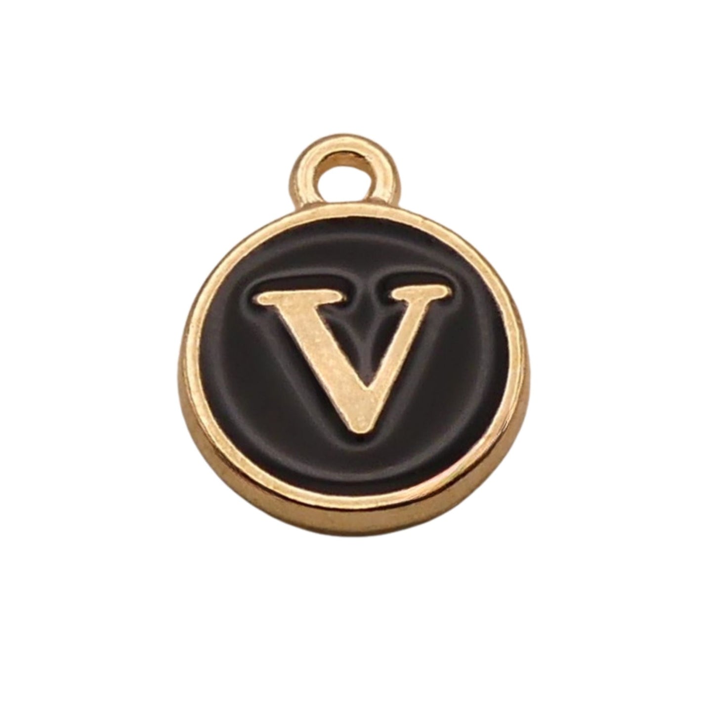 Gold with Black Letter V Charm For Personalized Charm Bracelet