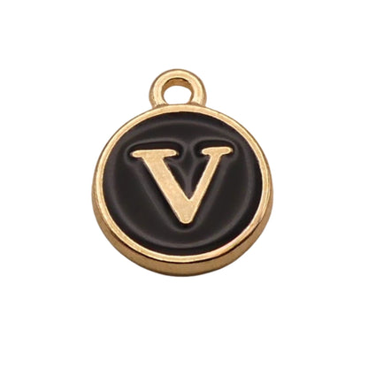Gold with Black Letter V Charm For Personalized Charm Bracelet