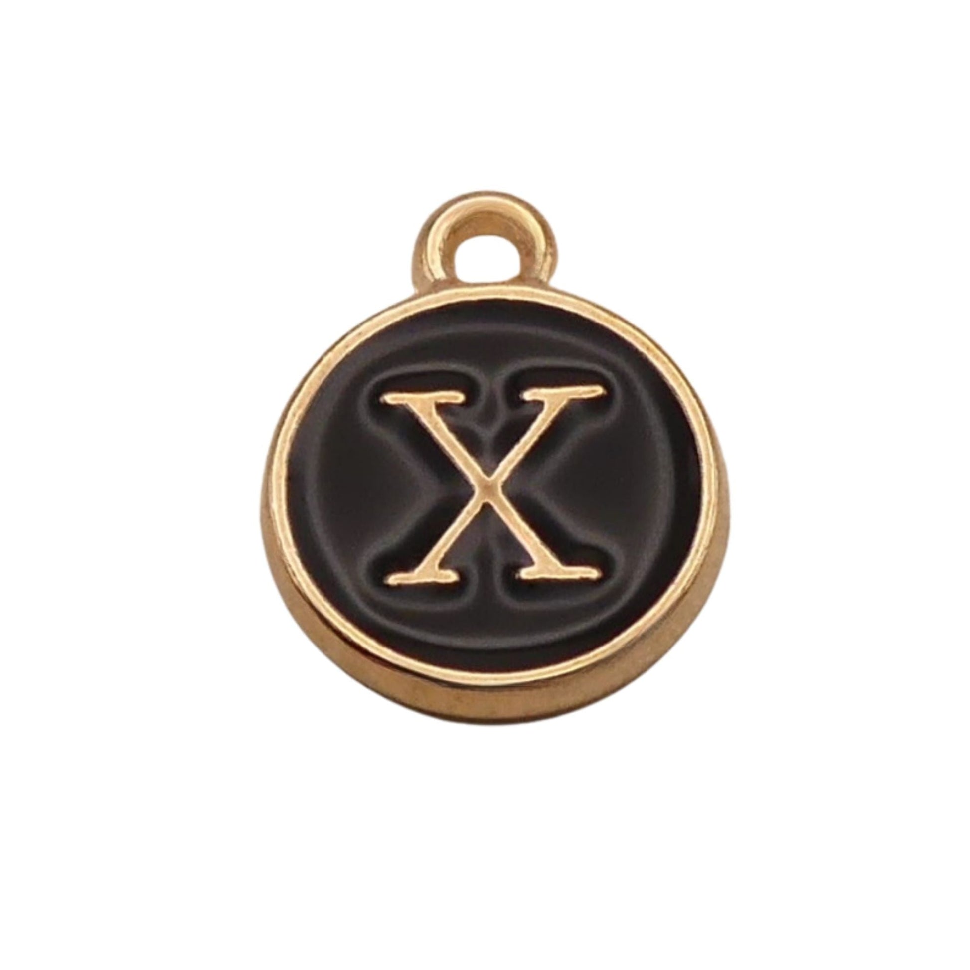 Gold with Black Letter X Charm For Personalized Charm Bracelet
