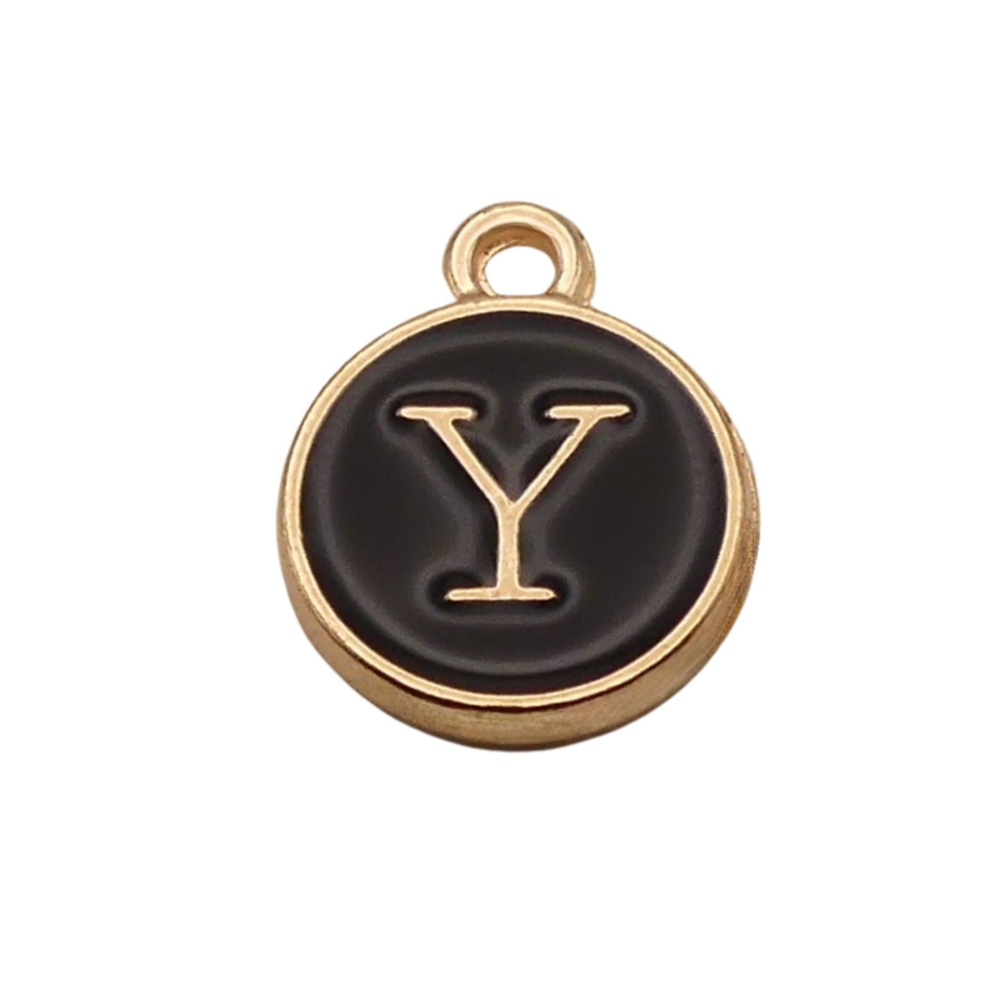 Gold with Black Letter Y Charm For Personalized Charm Bracelet