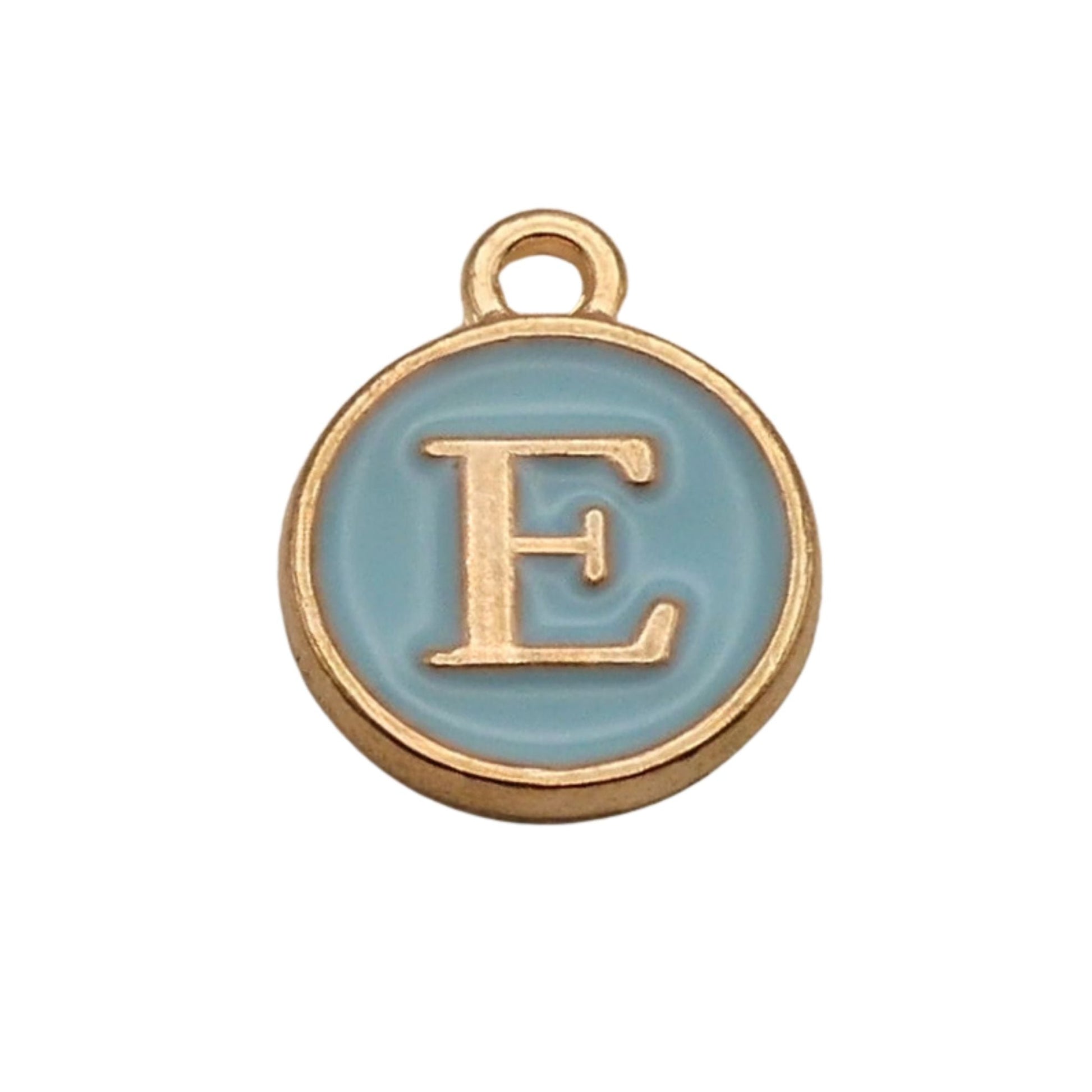 Gold with Blue Letter E Charm For Personalized Charm Bracelet