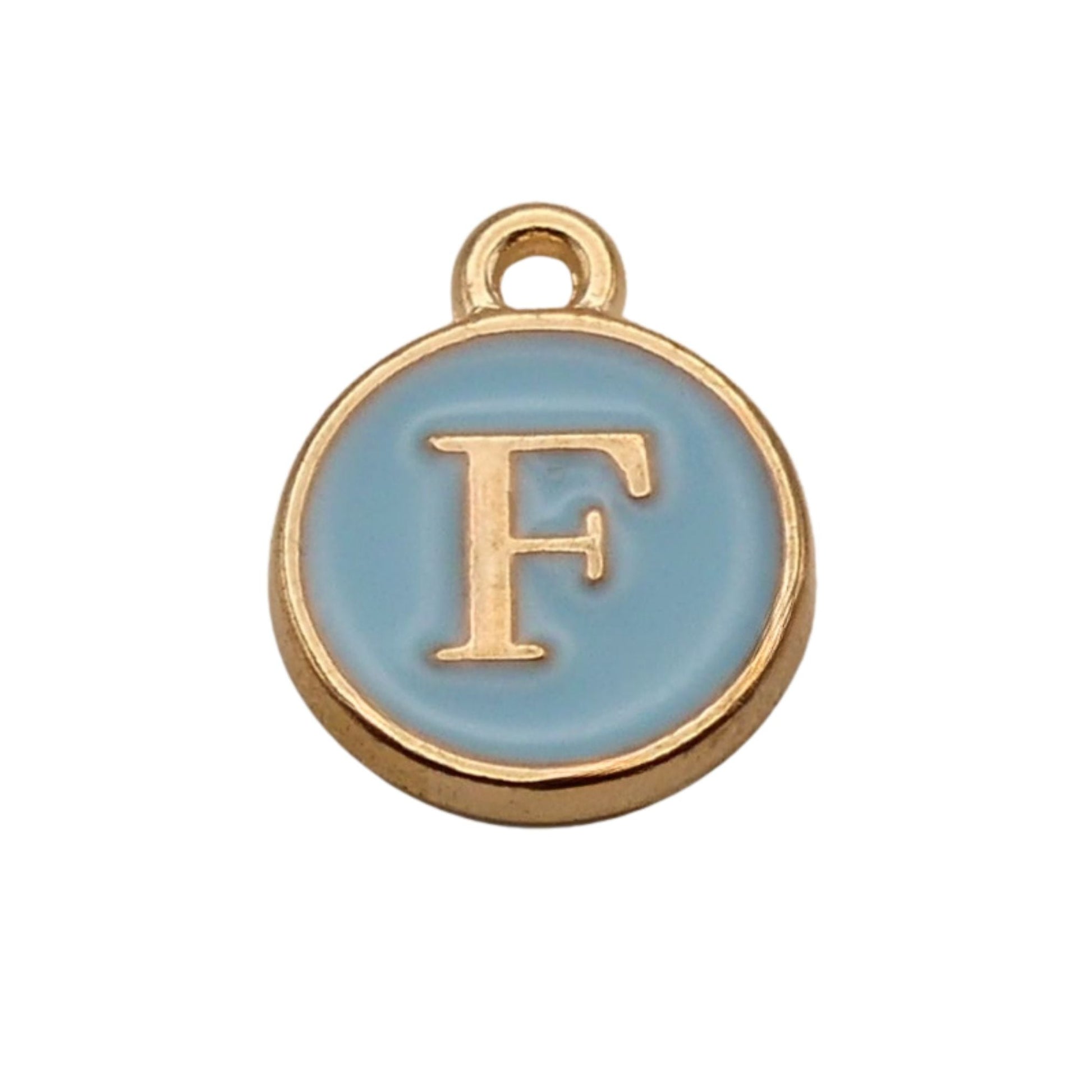 Gold with Blue Letter F Charm For Personalized Charm Bracelet 
