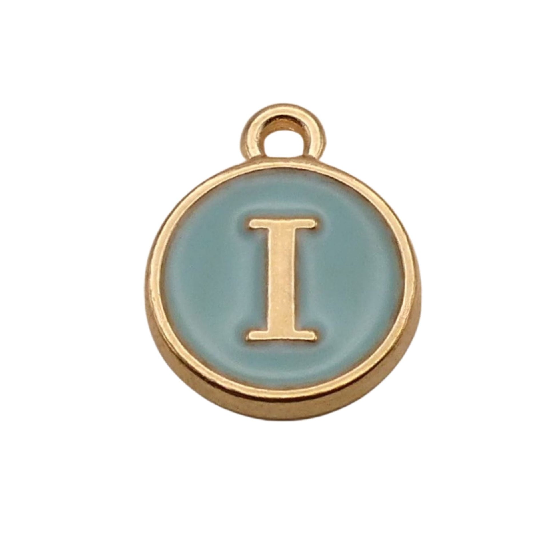 Gold with Blue Letter I Charm For Personalized Charm Bracelet