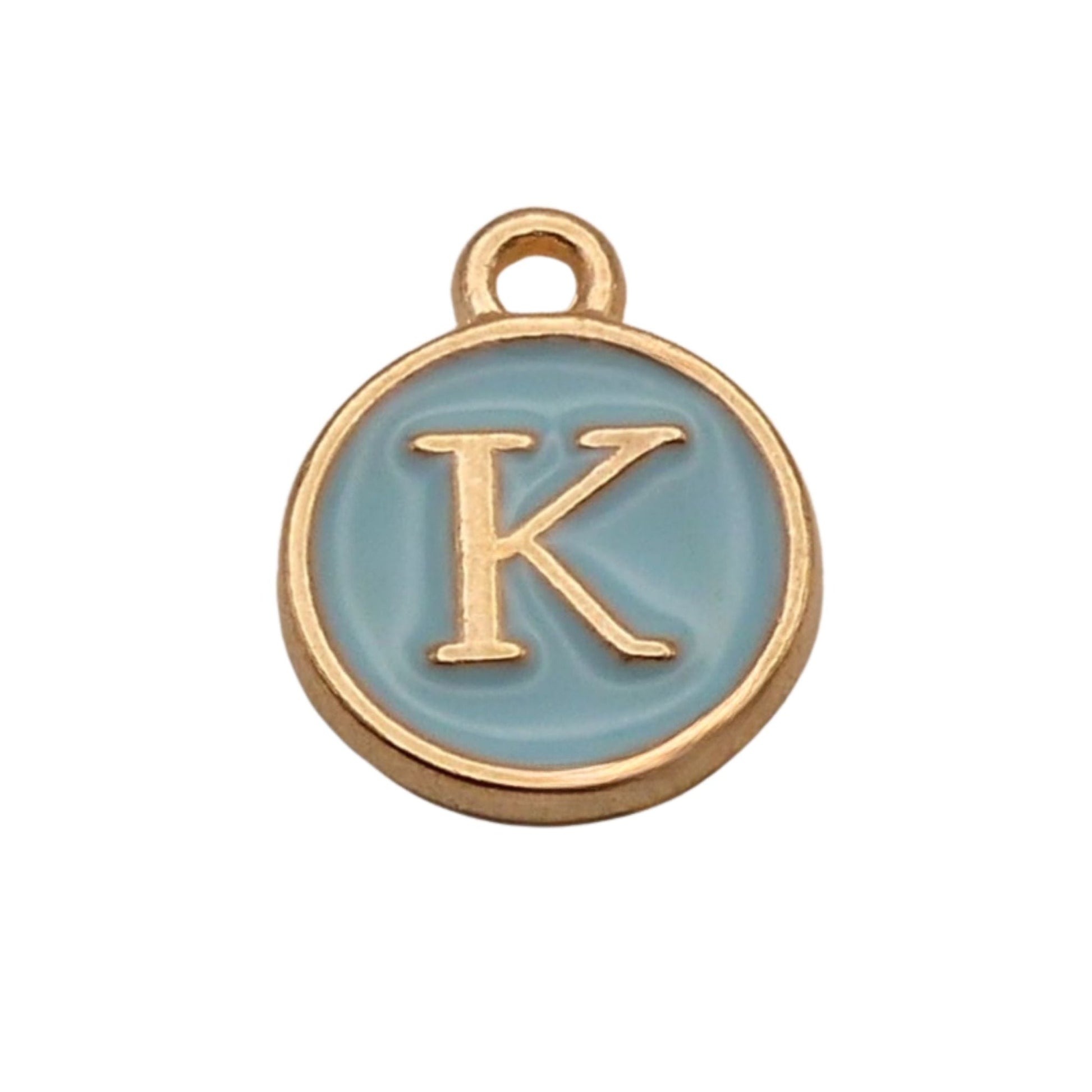 Gold with Blue Letter K Charm For Personalized Charm Bracelet 