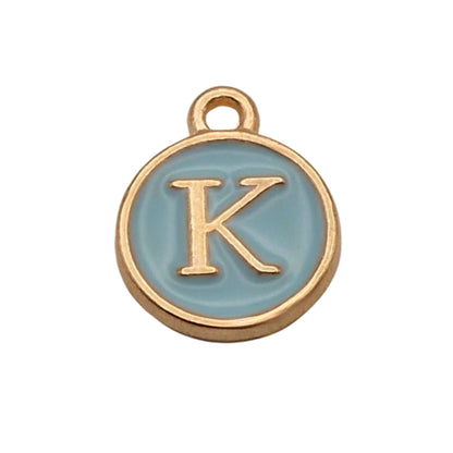 Gold with Blue Letter K Charm For Personalized Charm Bracelet 