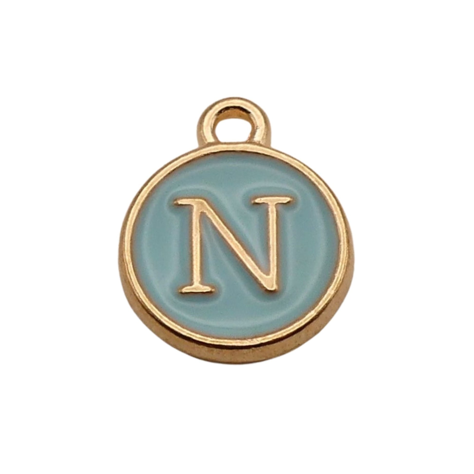Gold with Blue Letter N Charm For Personalized Charm Bracelet 