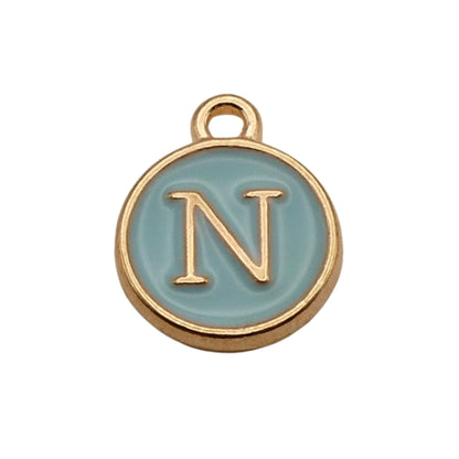 Gold with Blue Letter N Charm For Personalized Charm Bracelet 