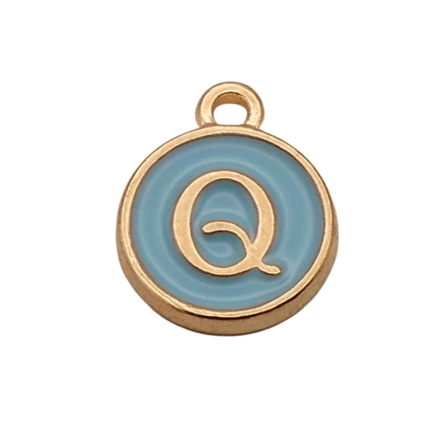 Gold with Blue Letter Q Charm For Personalized Charm Bracelet