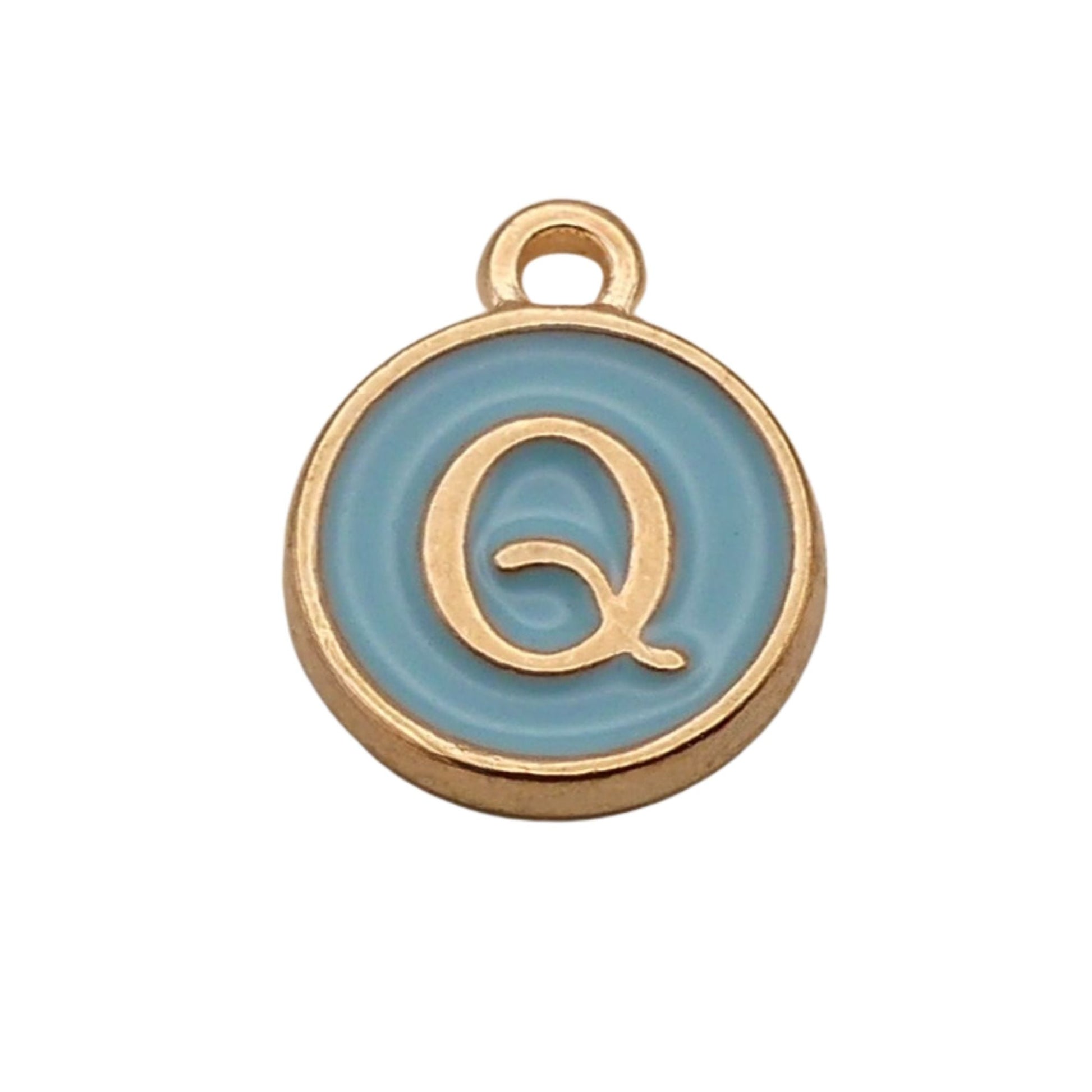 Gold with Blue Letter Q Charm For Personalized Charm Bracelet